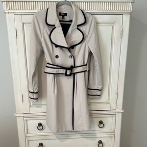 Elle Women's Elegant Cream Trench Coat with Black Trim